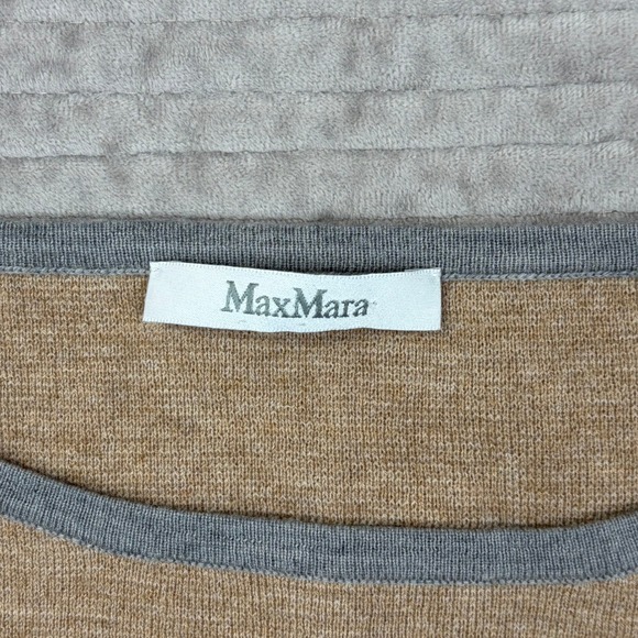 MaxMara Cashmere Wool Blend Crew Neck Sweater Tan Grey Trim Size S - Picture 5 of 9